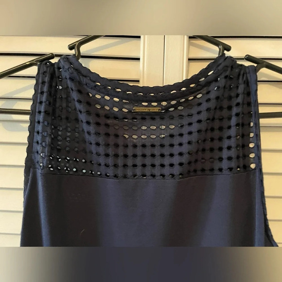 MICHAEL Michael Kors Navy Blue Sleeveless Dress Medium Mesh Top Casual Midi - Picture 2 of 11